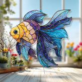 Colorful Fish Acrylic Suncatcher, Stained Glass Style Goldfish Window Hanging, Ocean Sea Life Home Decor Gift for Aquarium Lovers